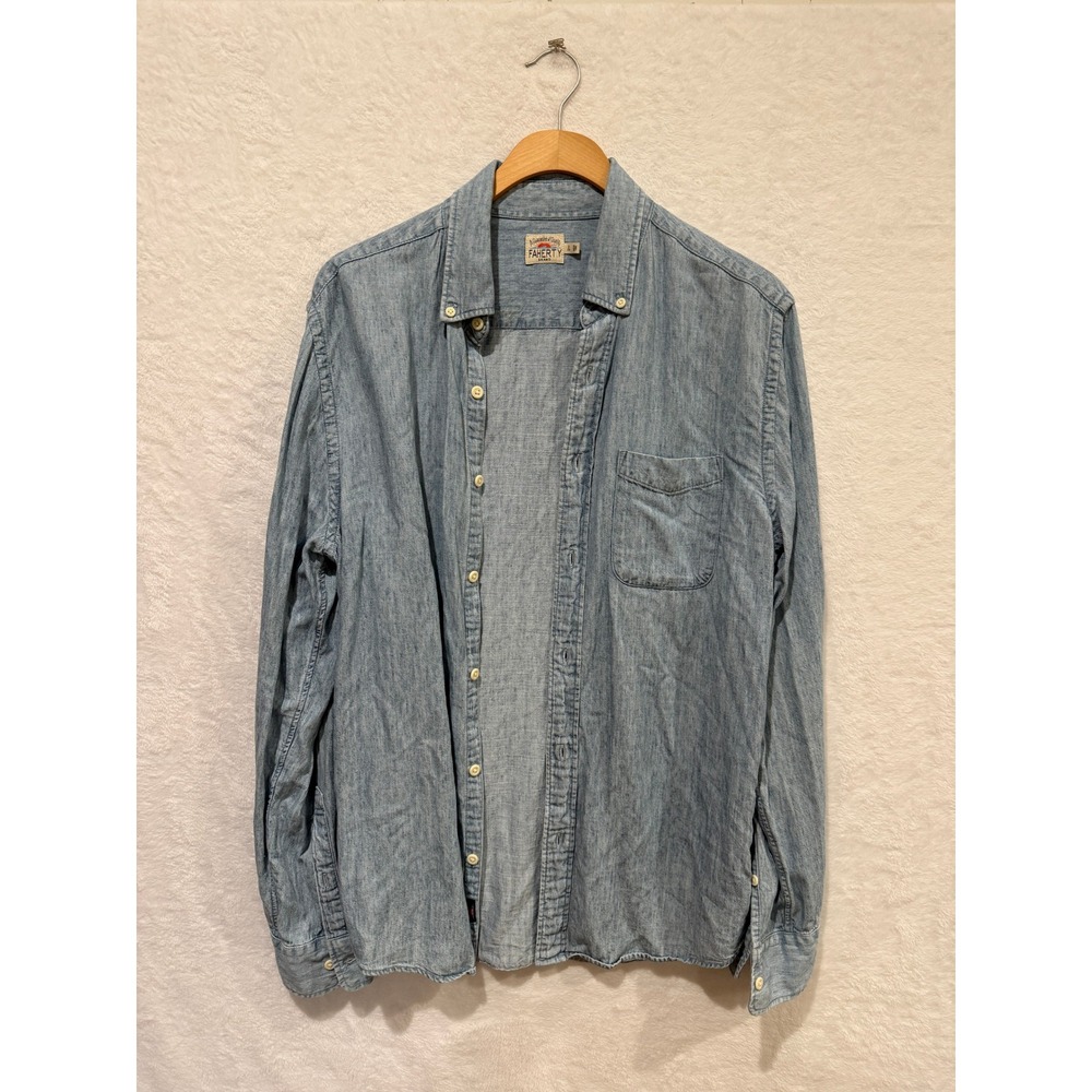 Faherty Long Sleeve Button Down Shirt Mens Coastal Indigo Blue Small Linen Blend